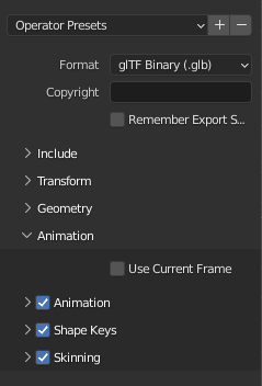Blender glTF Exporter - Current Frame