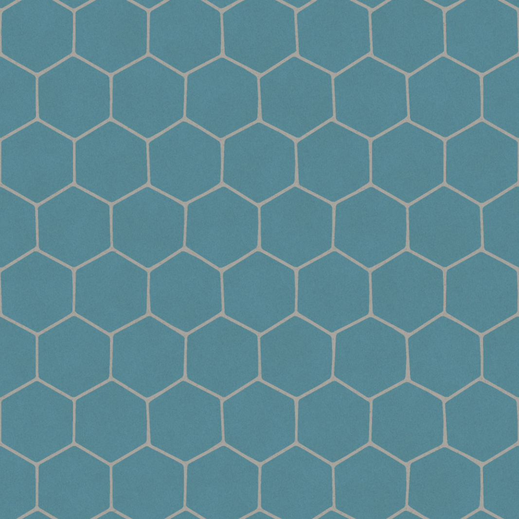 A tileable image showing a repeating hexagon pattern with white lines on a blue background