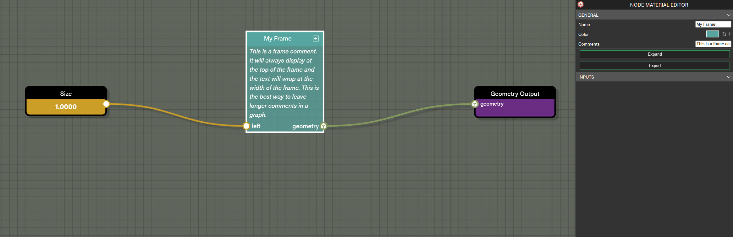 Frames can be collapsed to hide all nodes within and take up less space on the graph.