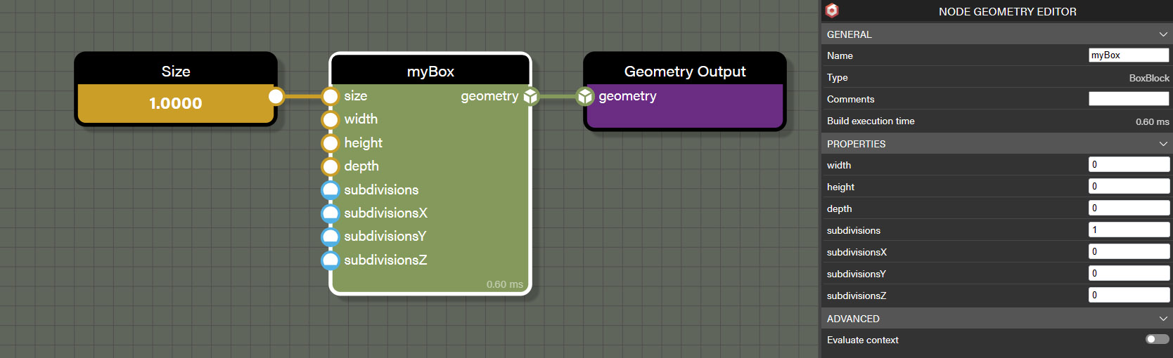 Selected nodes can have their name edited in the parameters panel.